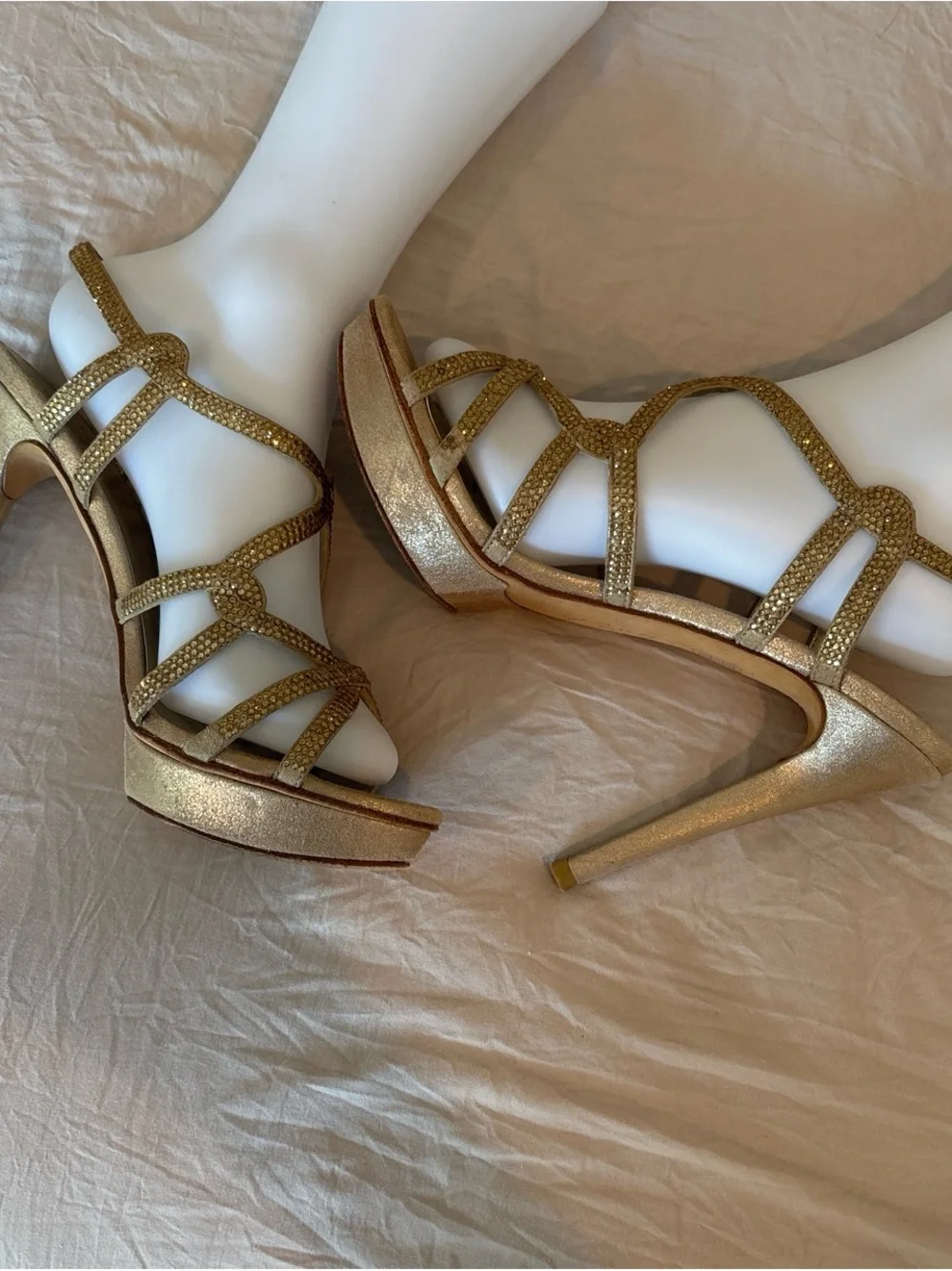 Pella Mode Gold Crystal-Strap Stiletto Sandals